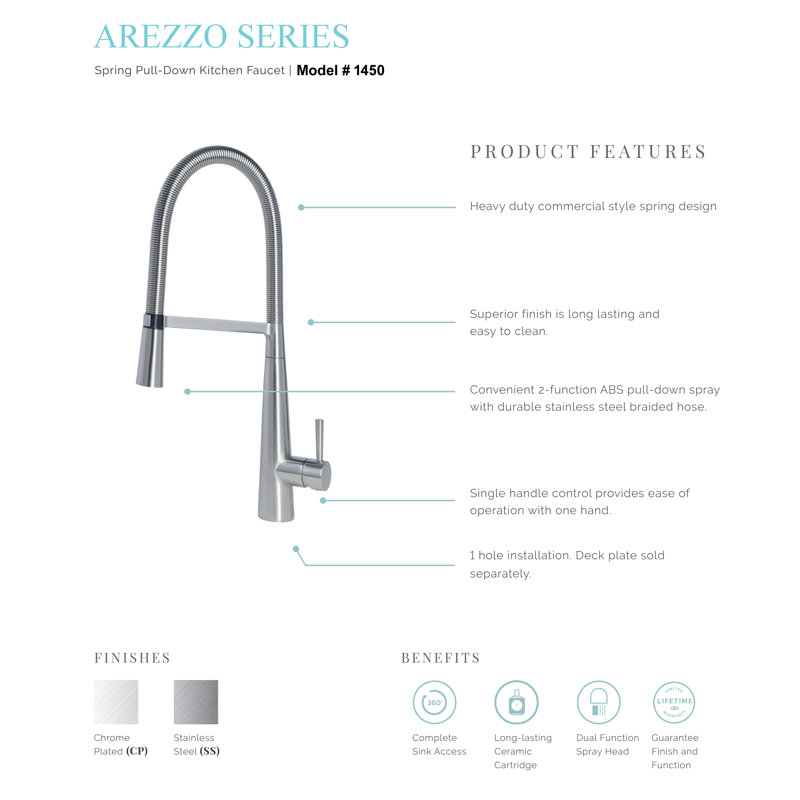 Laguna Brass Pull Down Kitchen Faucet, Stainless Steel