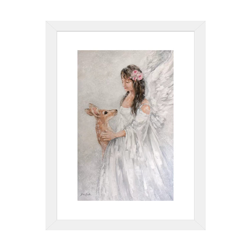 « Snow Fawn » par Debi coules-reproduction d’art, H 24 po x l 16 po x P 1 po, Blanc, Papier encadré blanc