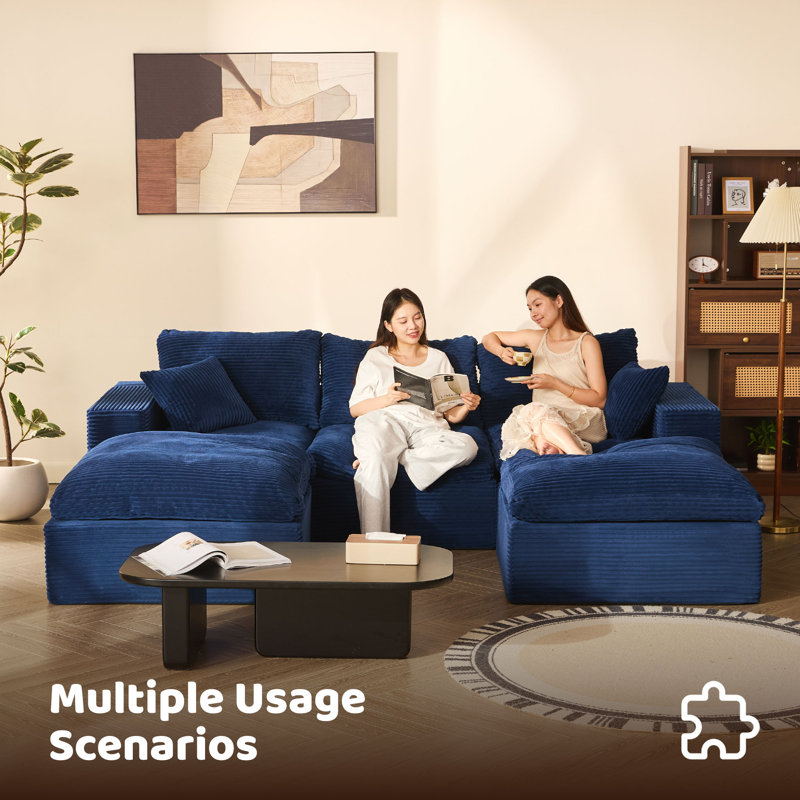Corduroy Sofa, Navy, 268cm-3U