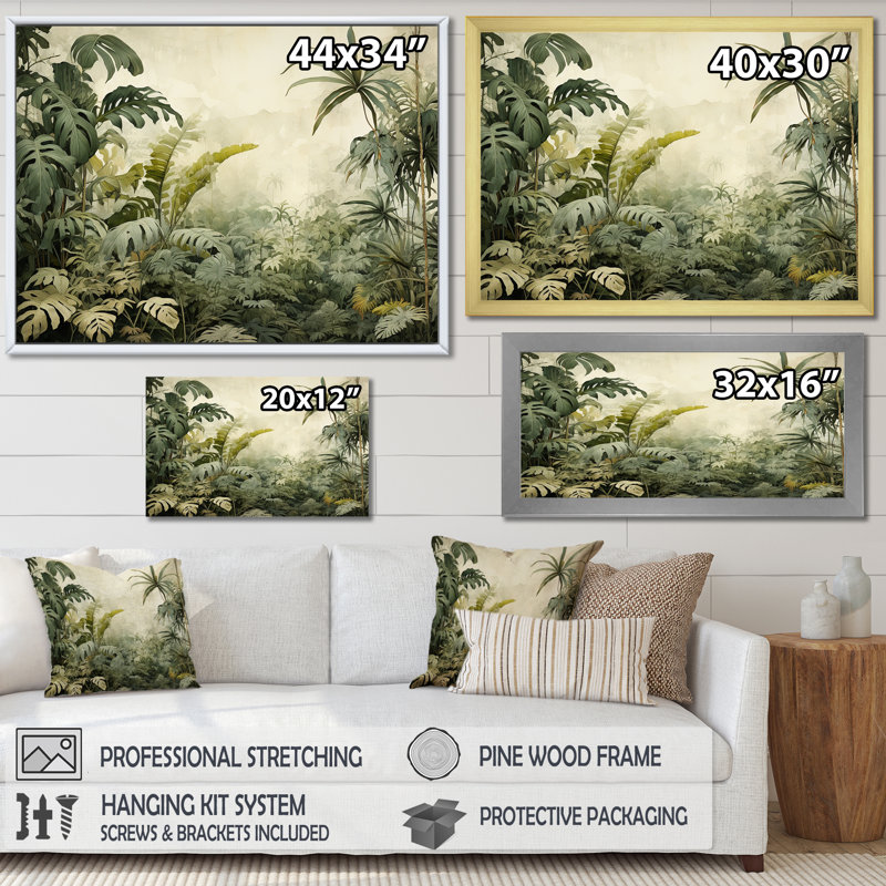Paysage de jungle rétro - art mural jungle, Toile tendue, H 16 po x l 32 po x P 1 po
