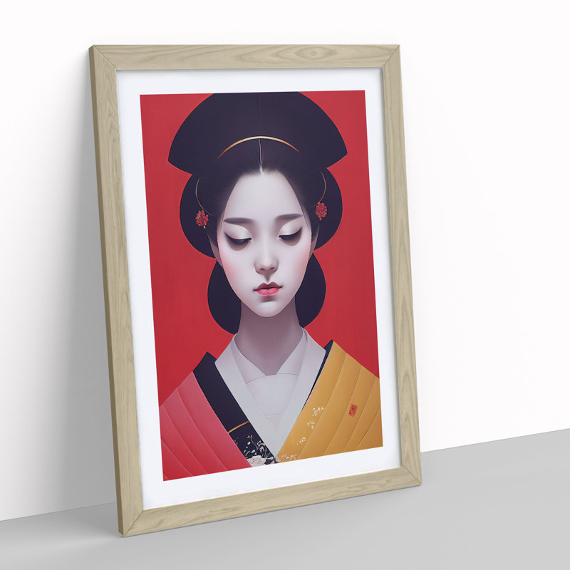 XV1022-3419X Peaceful Geisha - Print, 48cm H x 36cm W, Oak Framed