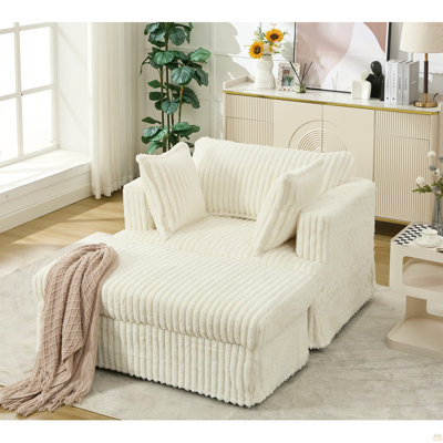 47.7'' Oversized Corduroy Chaise Longue With Ottoman, Deep Seat Reclining Chair Sofa, Comfy Thicked Upholstered Pad Chair ,With Foot Stool ,Oversize, Movable Ottoman, Beige