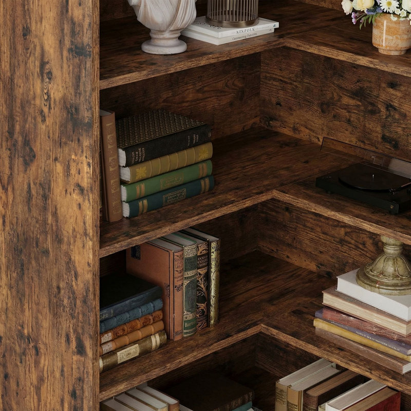 82.6" Corner Bookshelf with Doors, 6 Tier Large Corner Bookcase, Vintage Brown