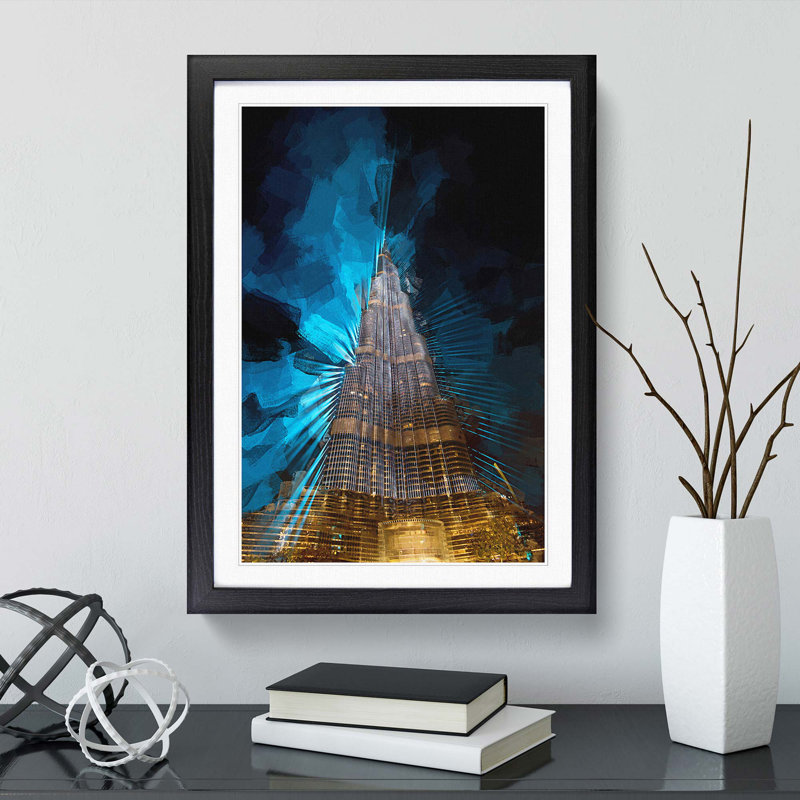 The Burj Khalifa in Dubai in Abstract - Picture Frame Graphic Art Print, 36cm H x 27cm W x 2cm D, Black Framed
