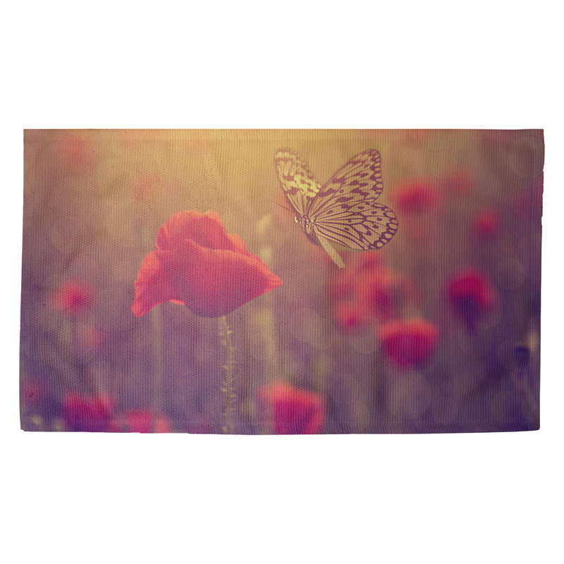 Paillasson d’intérieur papillon et rose dobby Bourbeau, Rectangle 3 pi 3 po x 5 pi 3 po