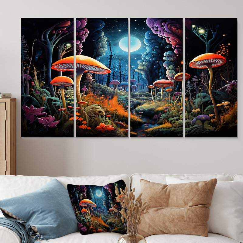 Fantaisie, forêt, rêve I - paysages abstraits, art mural 4 pièces pour le salon, H 28 po x l 48 po