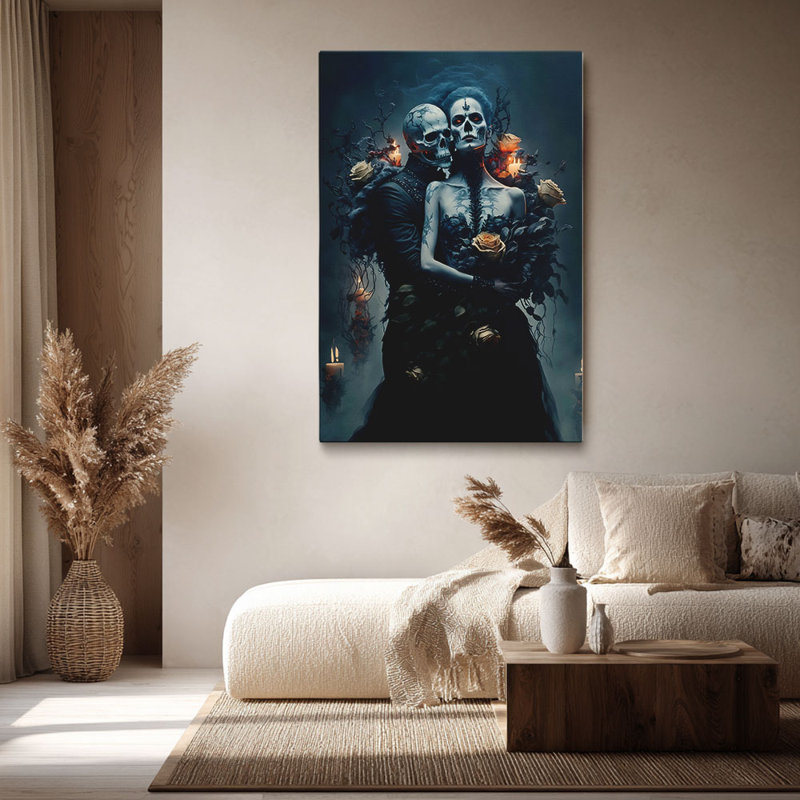 Macabre gothique, crâne de couple, reproduction d'art sur toile - Urban Studio, 24*16 inch (60*40*2cm)