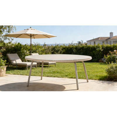 Table de salle à manger ovale en PE en verre et rotin pour l'extérieur