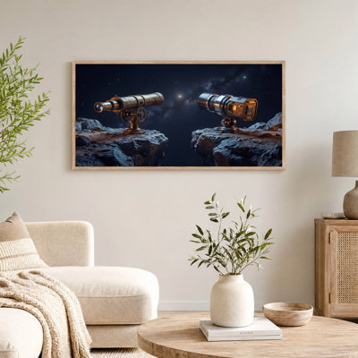 Art mural sur toile en forme de télescope en laiton et appareil photo numérique
