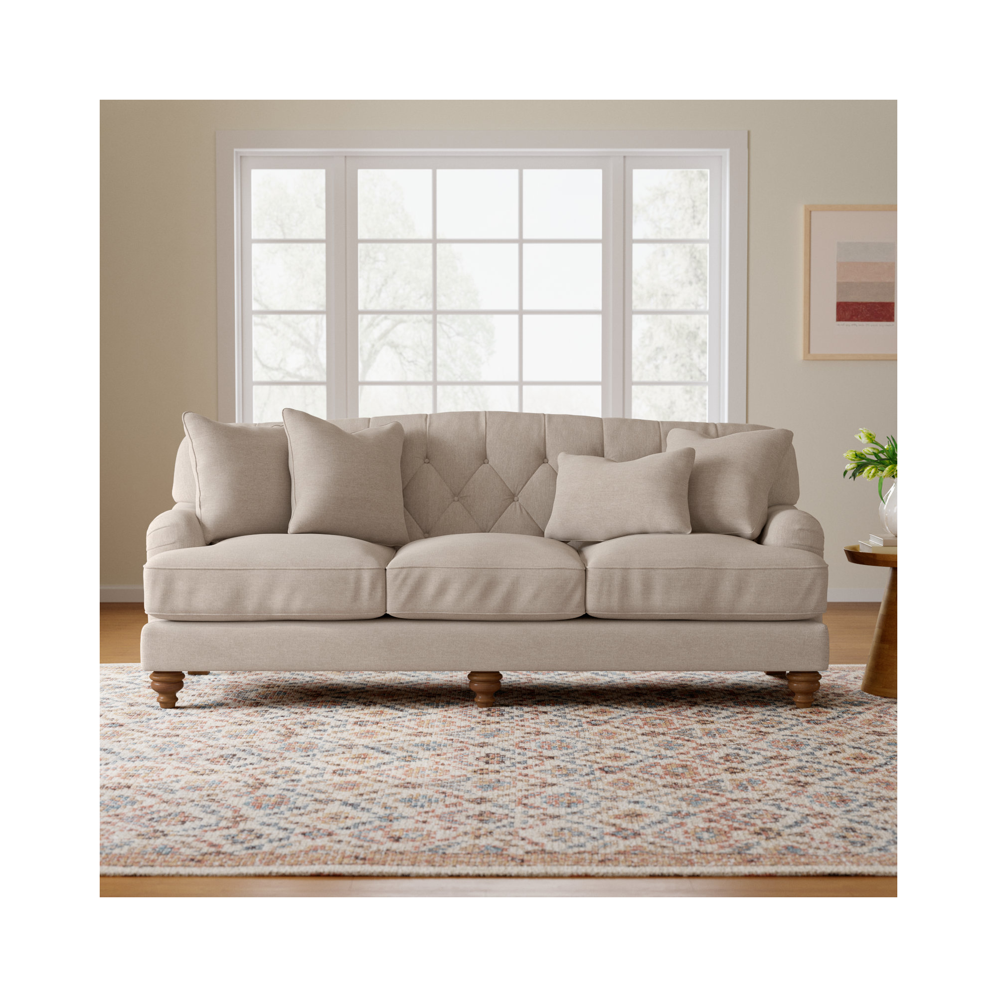 Sullivan 90'' Upholstered Sofa, Index 10 White Performance Twill, Yes, Pecan