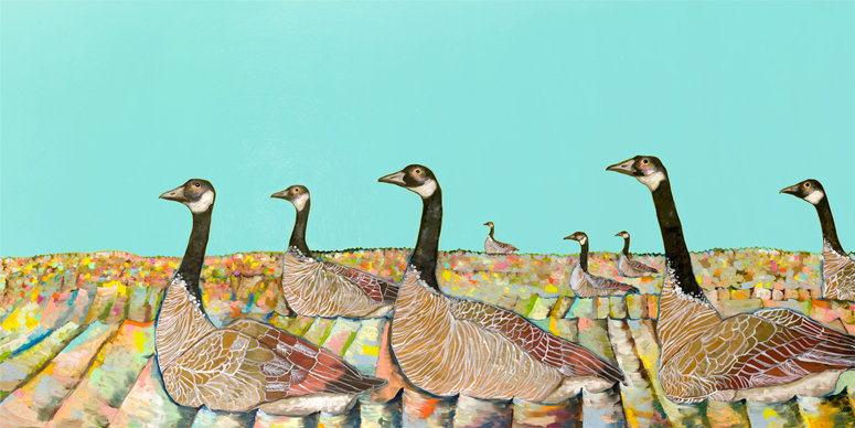 «Golden Geese» par Eli Halpin, impression sur toile tendue, H 24 po x l 48 po