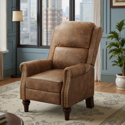 30.7" W Mid-Century Modern Faux Leather Recliner with Footrest