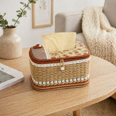 Ensemble d'ornements décoratifs pour statues d'oies miniatures, boîte à mouchoirs en corde tressée ornée de perles, distributeur de mouchoirs de bureau vintage, panier de rangement multifonctionnel pour la décoration de table de salon.