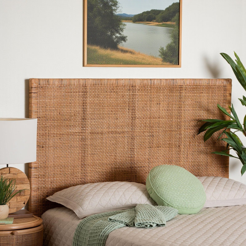 Rubato Queen Size Natural Rattan & Mahogany Wood Headboard, Red Teak 58.99'' H X 63.56'' W X 1.72'' D