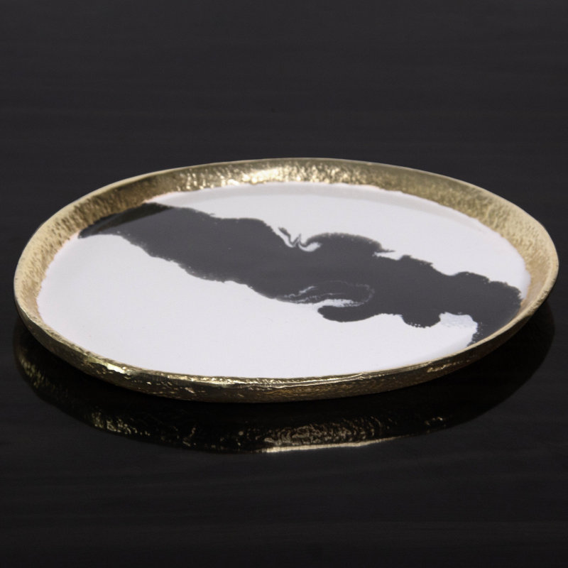 Petit plateau rond Bianco Nero, H 0,75 po x l 9,25 po x P 8,5 po
