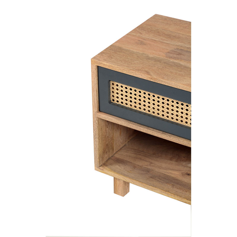 Ashton 1 - Drawer Solid Wood Nightstand, Natural/Matt Lacquer