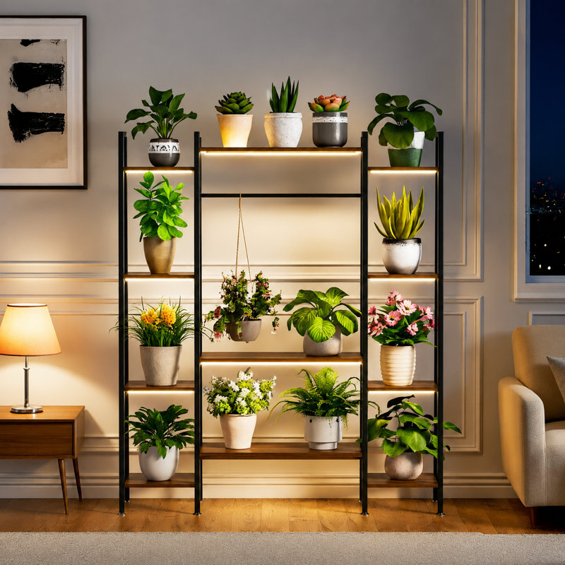 55.1 Tall Metal Frame Plant Shelf, 11-Tier Plant Stand With Grow Lights   