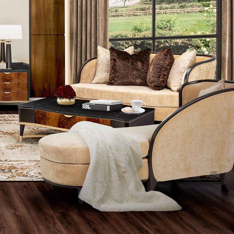 Malibu Crest Marble Coffee Table, Crotch Mahogany/Chardonnay/Walnut