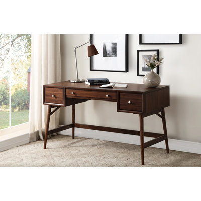 Contemporary Writing Table In Brown With Walnut Veneer And Drawer Functionality Modern Efficient Storage Space