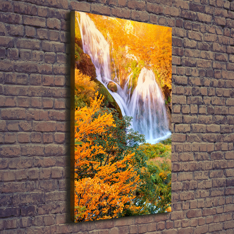 Waterfall In Autumn - Wrapped Canvas Print
