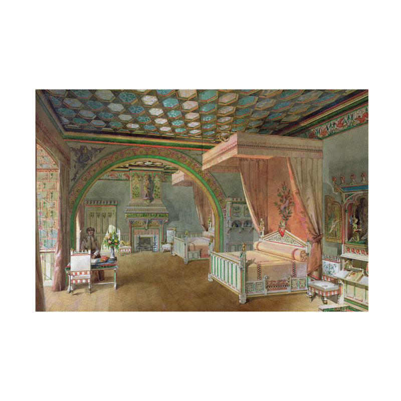 Art sur toile, Edmond Duthoit, la chambre rose dans le château de Roquetaillade, 1868, H 22 po x l 32 po