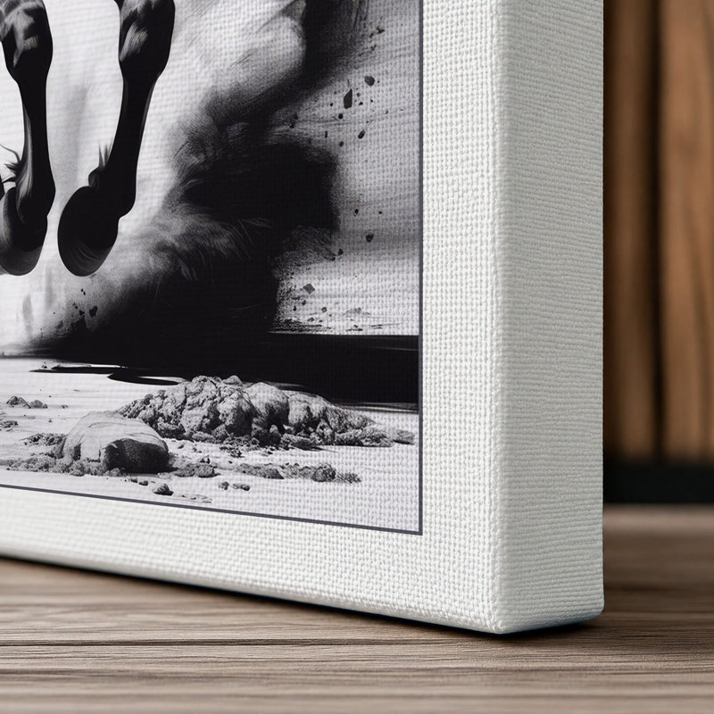 Charging Horse Dramatic 1 Piece Wrapped Canvas Wall Art, 36x24 - 91.4 x 61.0 cm, White Border