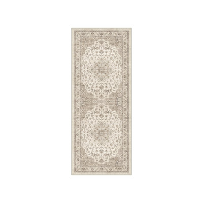 Roehit Floral Machine Washable Beige/Brown Indoor Oriental Performance Area Rug with Non-Slip Backing