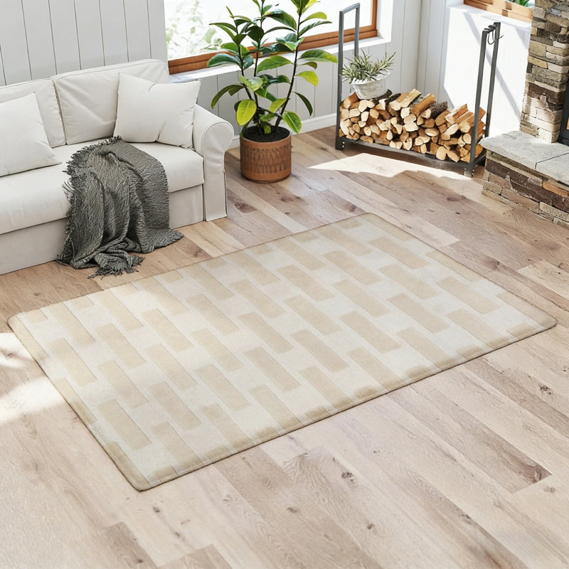 Soft Flannel Large Rug Anti-Slip Backing Checkered Brown Beige Pattern Design Absorbent Floor Carpet for Home Bedroom Living Room Bathroom Decor