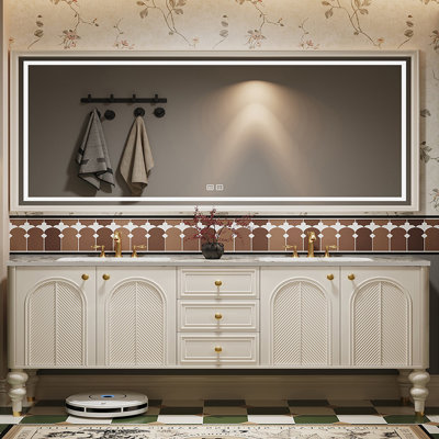 Double-basin retro floor-standing bathroom cabinet