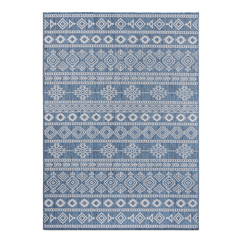 Jerrlyn Southwestern Blue/Cream Indoor&Outdoor Area Rug, Rectangle 5' x 7'