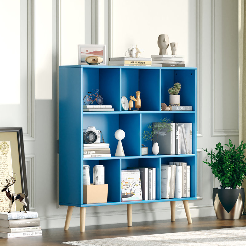 Jaen Solid and Manufactured Wood Cube Bookcase, (8 Shelves) 42.5" H x 39.4" W x 9.4" D, Blue