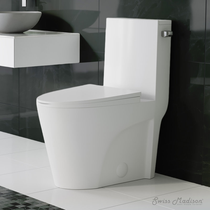 Toilette allongée une pièce St. Tropez, Blanc lustré, 12", Oui