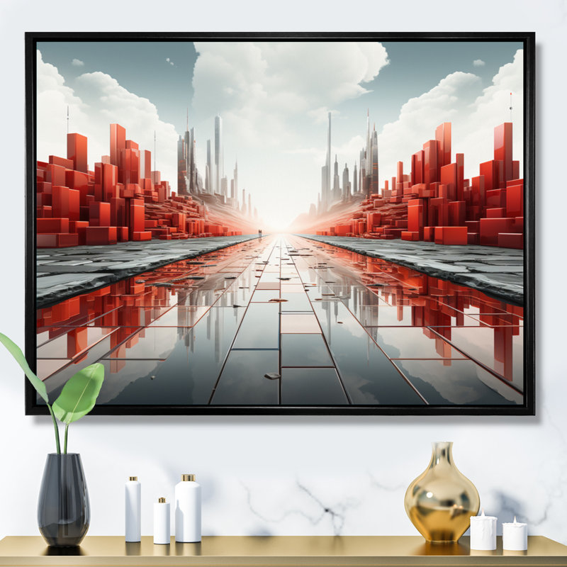 " Abstract Future Cityscape II ", Black Floater Framed, 24" H x 32" W