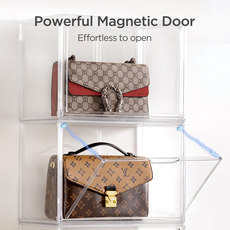 Purse Storage Organizer For Closet, Large Stackable Handbag Display Case Box With Magnetic Door For Collectibles, Cosmetics, Heels,(Clear/6 PCS)