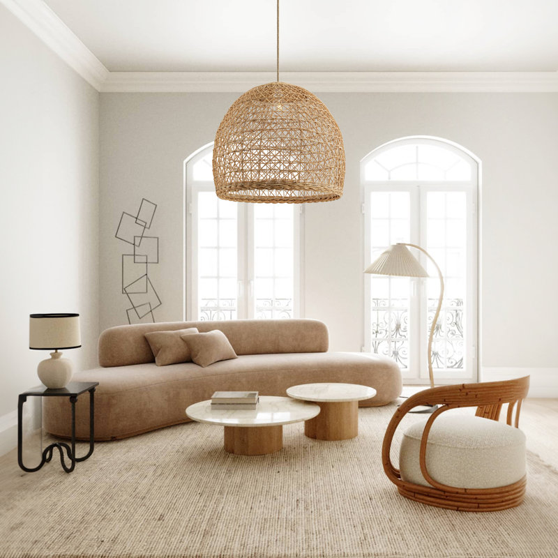 Lumiere Natural Brown Sculptural Rattan Pendant – Large Polished Statement Light Fixture for Dining Room, Kitchen Island, or Living Room in Boho, Japandi & Modern Organic Style