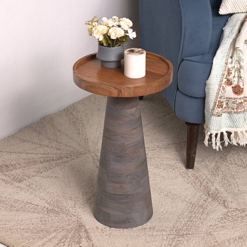 Mid-Century Farmhouse Cottagecore Handmade Wooden Accent End Table, Natural, Gray