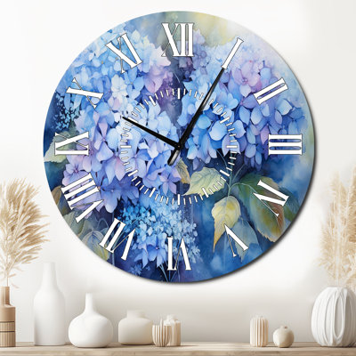 Horloge murale à hortensias bleus
