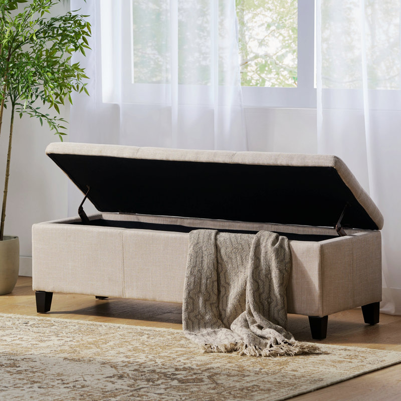 Connie Upholstered Ottoman, Light Beige Fabric