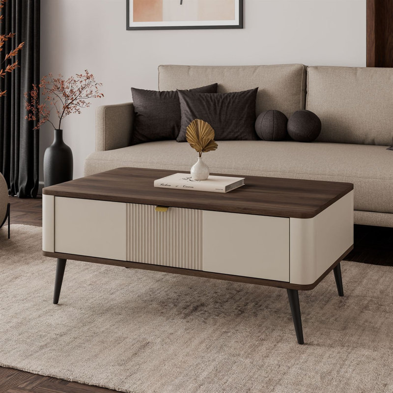 Four Leg Coffee Table with Storage, cashmere / walnut