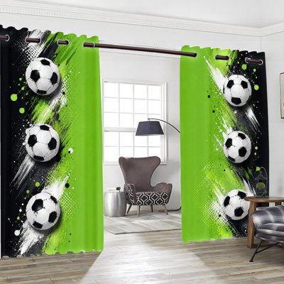 2PCS Grommet Top Energetic Splash Soccer Sports Theme Printed Curtain Drapes, Thermal Insulated Sun Blocking Noise Reducing Blackout Room Darkening Curtains with Privacy Protection, Indoor Window Panels for Teenage Bedroom Dormitory Home Decor