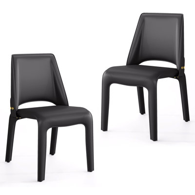 Saddle Leather Dining Chair Upholstered Side Chair With Padded Seat, Armless Vanity Chair With Metal Frame For Dining Living Room Vanity Office, Black