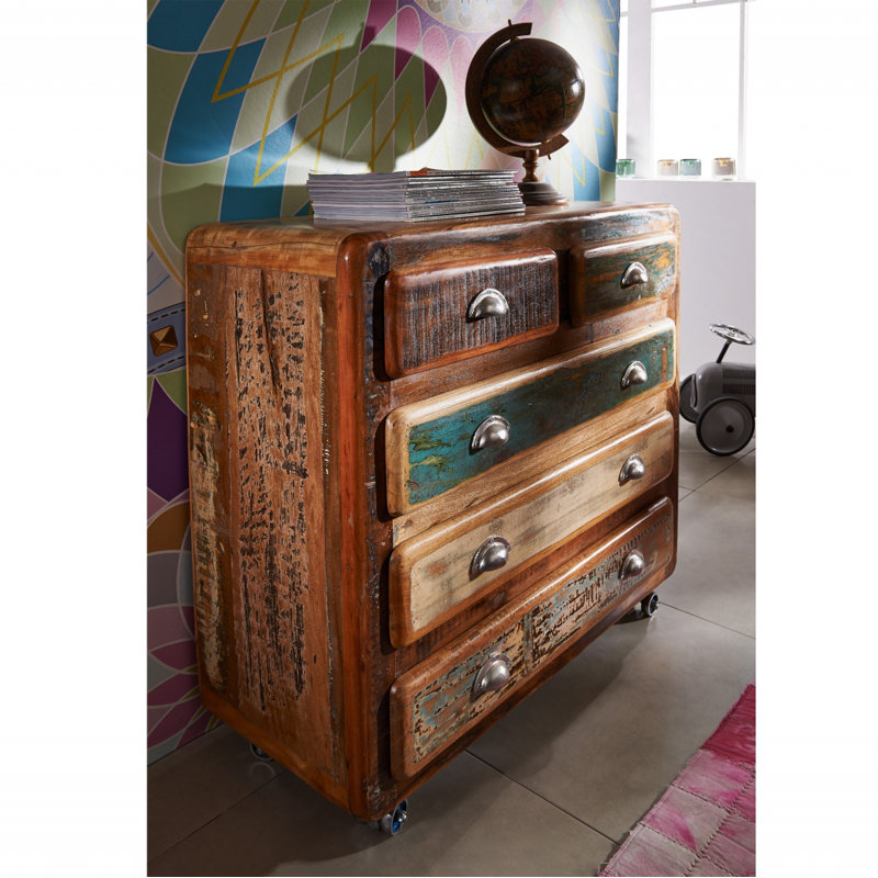 Freezy Solid Wood 90cm W 5 - Drawer Chest of Drawers