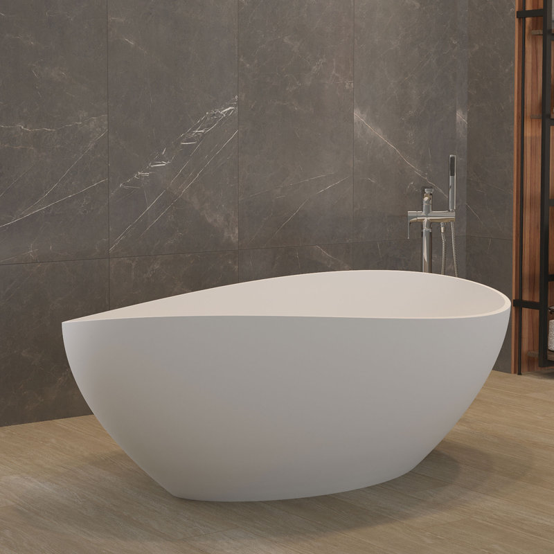 63" x 38" Freestanding Soaking Solid Surface Bathtub with Drain