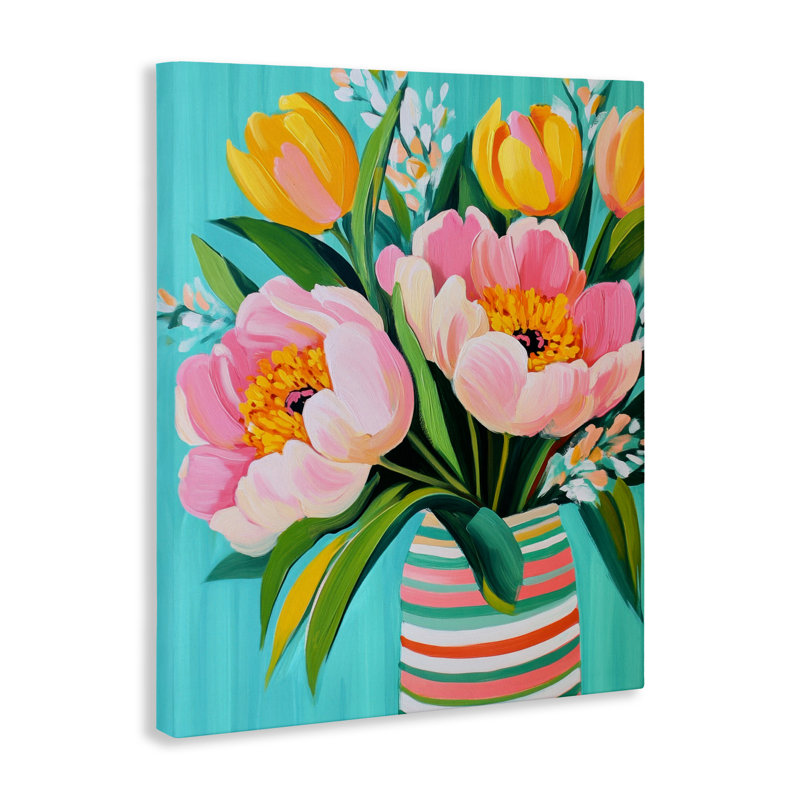 Fleurs dans des rayures printanières, design par Petal Prints Design, H 20 po x l 16 po