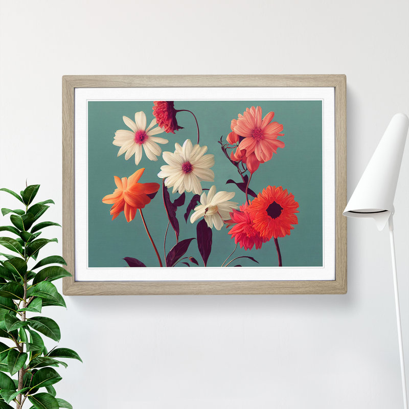 Enthralling Flowers - Single Picture Frame Print, 46cm H x 64cm W x 2cm D, Oak 