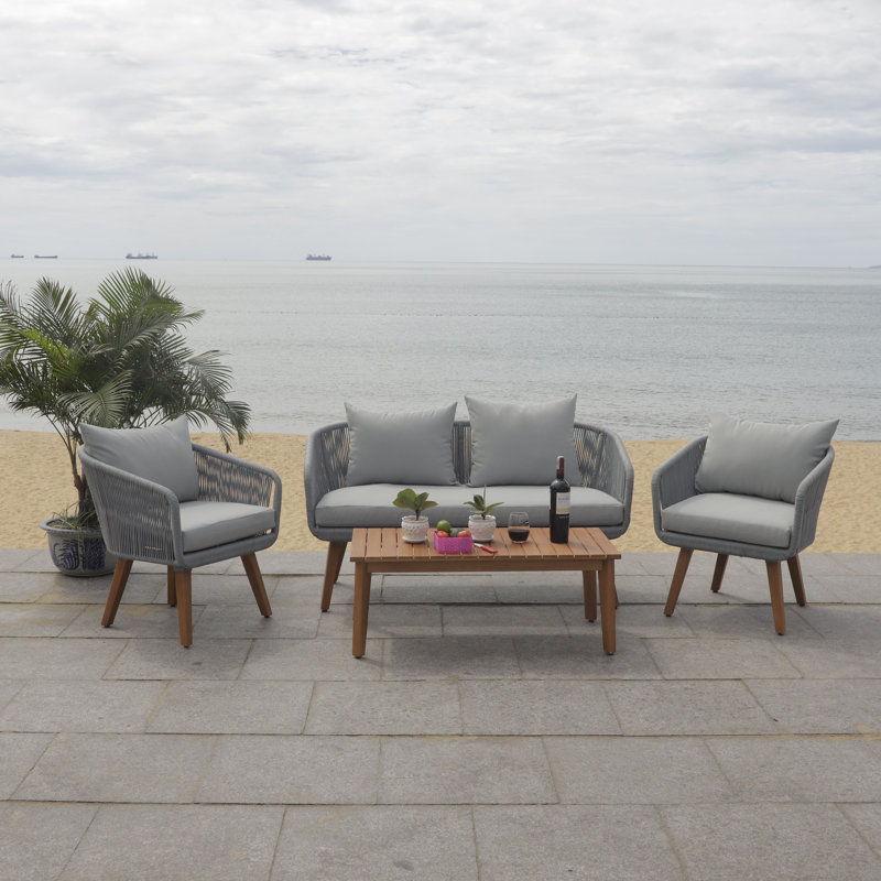 Robson Acacia 4 - Person Patio Conversation Set with Cushions, Gray, Gray