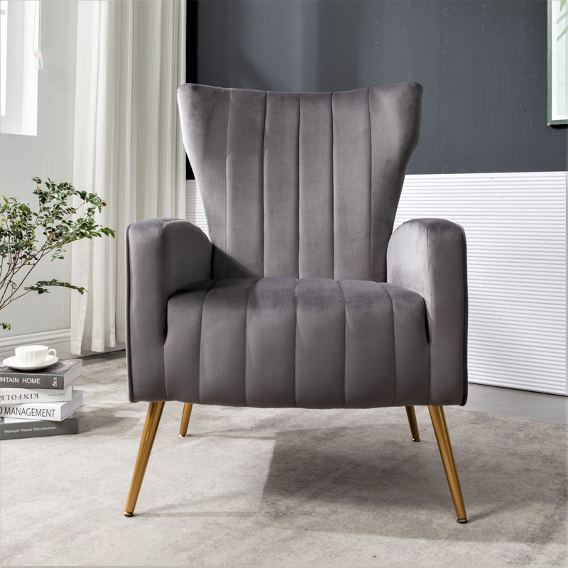 Velvet Armchair, Gray Velvet