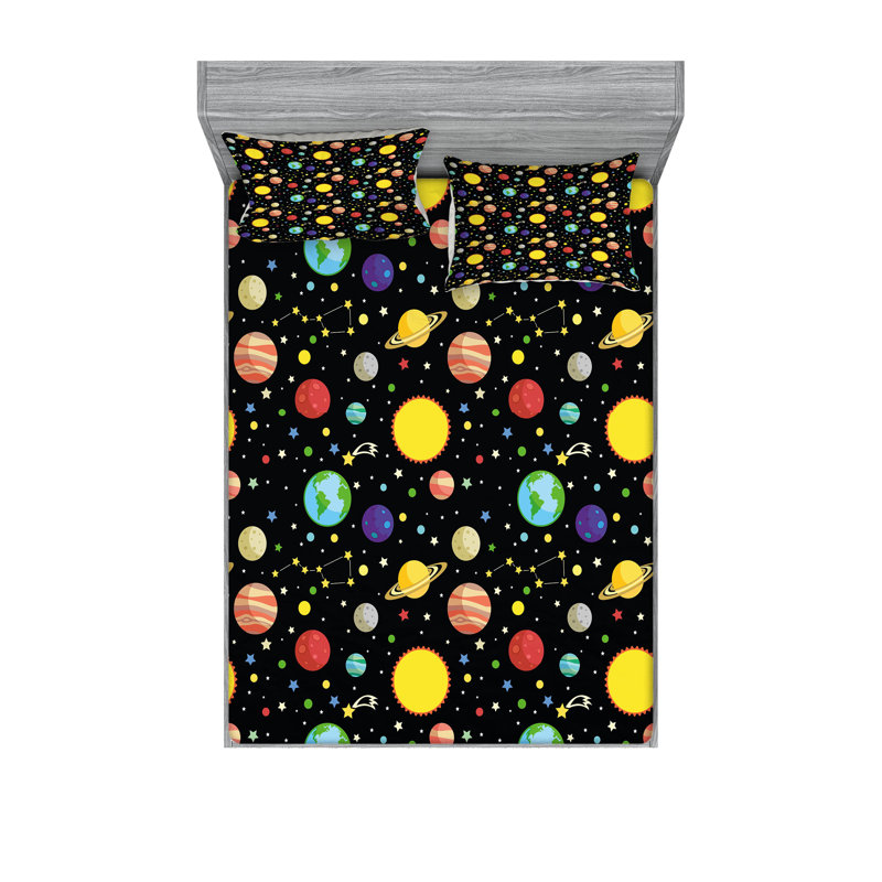 Multicolore drap-housse et coussin décoratif Ambesonne, Ensemble de draps pour très grand lit californien