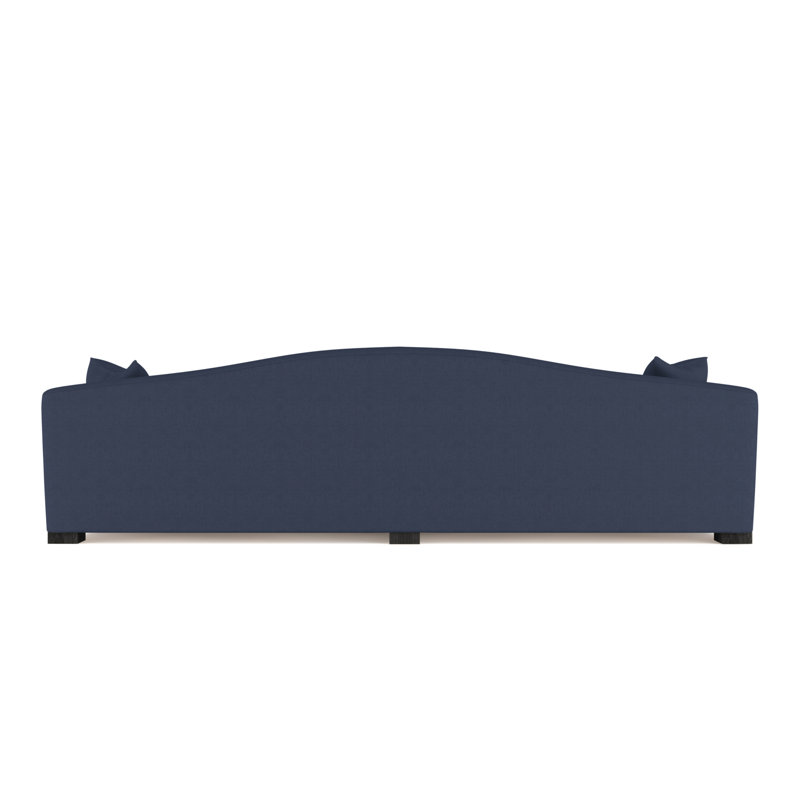 Horatio Camelback Taper Curved-Arm Loveseat, Box Weave Linen Blue Print, 33" H x 72" W x 36" D, Ebony