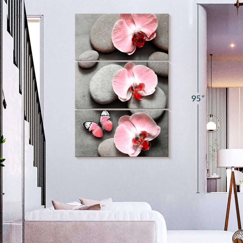 Harnek zen rose orchidées et papillon, H 32 po x l 20 po